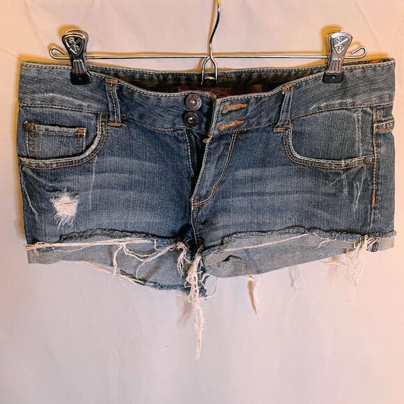 C PINK By Celebrity Pink - Women Blue Denim Cutoff Shorts Distress Low Rise - 5 - Picture 1 of 4